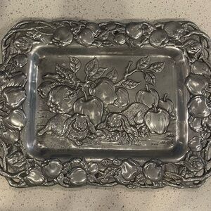 Arthur Court Serving Tray Harvest Apples Rabbits 19”x14” Signed